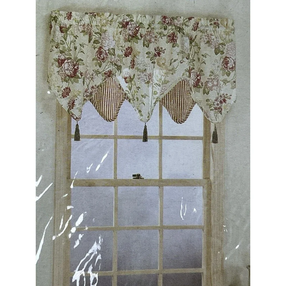 4 NOS Home Trends Orchard Scarsdale Floral Rose Tassel Window Valance Cottagecor